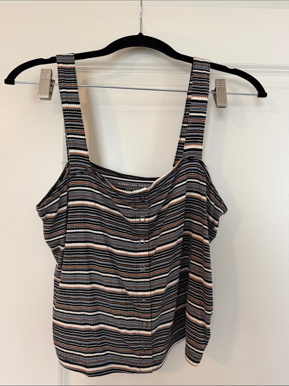 American Eagle Outfitters Black, Cream & Brown Striped Button-Front Tank